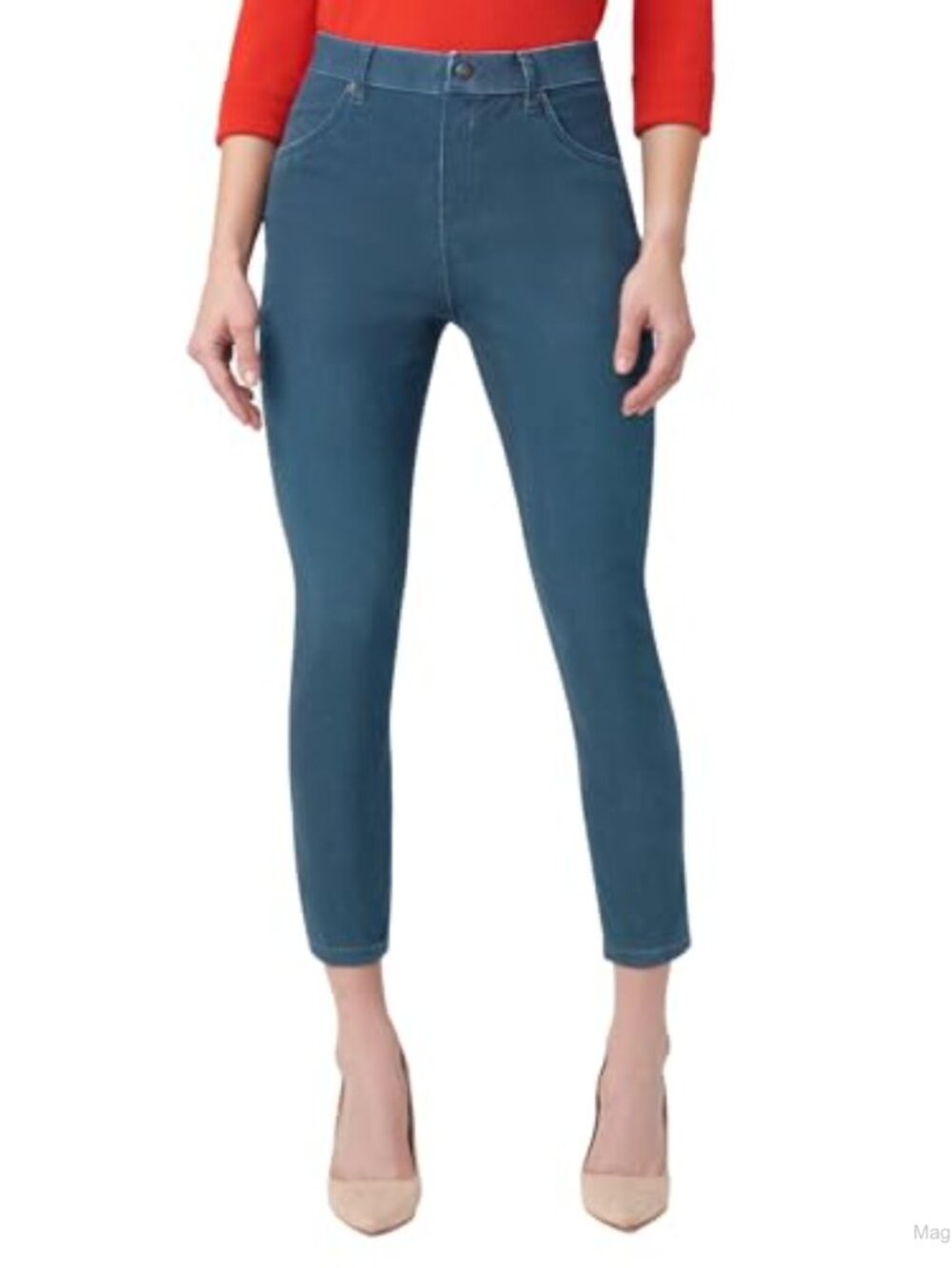 Ultra Soft Denim Skimmer Leggings Faux Pockets Pull On Fitted